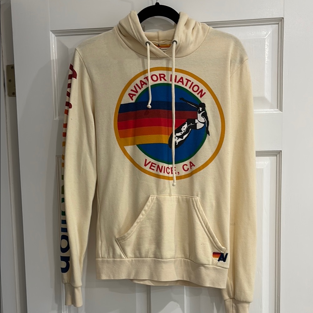 Aviator Nation Cream Hoodie with Colorful Graphic